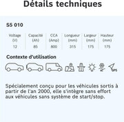 Batería de coche Bosch S5 010 85 A/h - 800 A - Batería de 12 V, plomo-ácido para vehículos sin sistema Start/Stop y con alta demanda energética, (-) (+), 315 x 175 x 175 mm