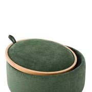 Puf de almacenamiento redondo Polibi con base cilíndrica de madera maciza y tapa reversible