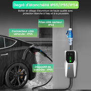 AWESAFE Cargador de Coche Eléctrico 7kW, 32A Tipo 2 - Enchufe CEE P17 Portátil EV Cargador Estación de Carga Móvil/Wallbox Ajustable 6-32A | 7,4kW | 8 Metros
