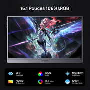 Monitor portátil ARZOPA de 16,1'' y 144 Hz con funda de almacenamiento, 106% sRGB 1920 × 1080p FHD HDR 144 Hz, ultrafino - Segundo monitor externo para portátil/PC/Mac/PS3/4/5/Xbox - Z1FC (Gris)