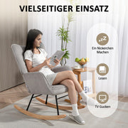 Sillón mecedora HOMCOM, butaca mecedora con tela de pana, reposabrazos, sillón acolchado con respaldo alto, patas de madera, sillón relax moderno para salón, dormitorio, hasta 120 kg, gris claro