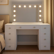 CLP Tocador Tiline Espejo Hollywood Iluminación LED 9 cajones superficie de cristal puerto USB blanco
