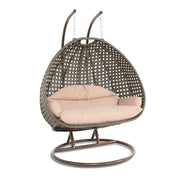 LeisureMod Silla Colgante Huevo para 2 Personas con Soporte - Columpio Hamaca Lounger de Ratán para Patio Exterior/Interior con Cojines