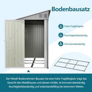 Cobertizo de metal para herramientas de 4 x 10 pies, diseño adosado, caseta con ventana y techo inclinado, cobertizo de acero resistente a la intemperie como garaje para 2-3 bicicletas, arcón para cubos de basura y caseta de jardín, con cerradura, gris