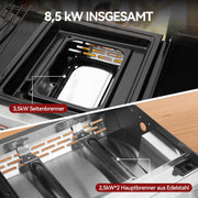 Barbacoa de gas de 3 quemadores Royal Gourmet, parrilla de mesa 3 en 1 para asar, freír y cocinar, barbacoa de camping con mesa auxiliar plegable, parrilla portátil para picnic de 8,5 kW, negra