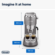De'Longhi Dedica Style EC 685.M – Cafetera espresso de bomba tradicional, con espumador de leche profesional, solo 15 cm de ancho, para café molido o monodosis ESE, depósito de 1 l, plata