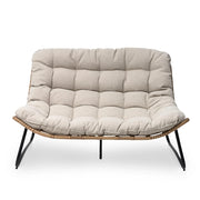 Sofá biplaza doble Papasan con cojín, ratán PE para todo tipo de clima y estructura metálica para interior/exterior