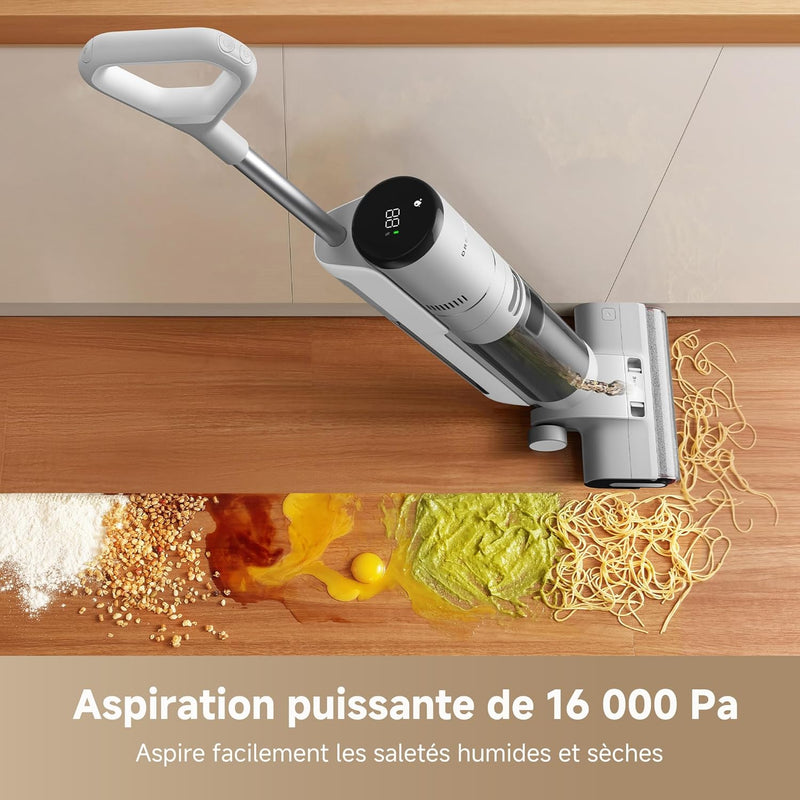 Aspirador y fregasuelos DREAME G10 Pro, 16000Pa, aspirador/escoba/fregona, líquidos/sólidos, cepillo de doble borde, autolimpieza de doble rotación, 35 min de autonomía, gran pantalla LED, 75dBA