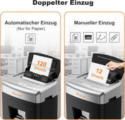 Destructora de papel C233-B con alimentación automática de 120 hojas, corte en partículas P-4, depósito de 23 L, 62 dB y 4 ruedas