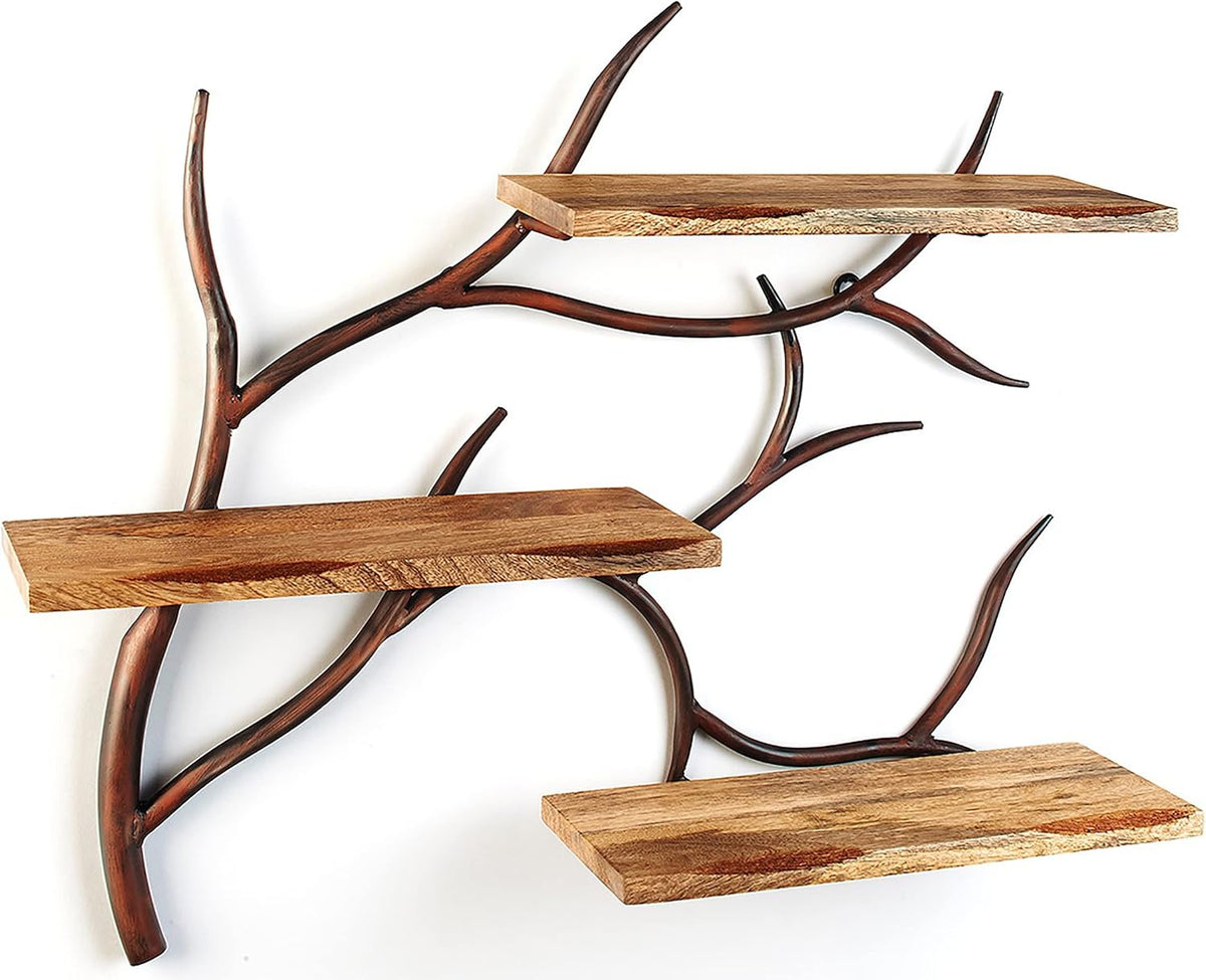 Estantería de pared Kobolo - Rama - 3 niveles - 71x20x56 cm - Hierro y madera