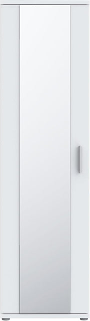 Zapatero Forte NET106 blanco 50, mueble de recibidor estrecho con 6 estantes y frente de espejo, pasillo, recibidor, madera, blanco, 50,2 cm de ancho x 179,1 cm de alto x 34,8 cm de profundidad
