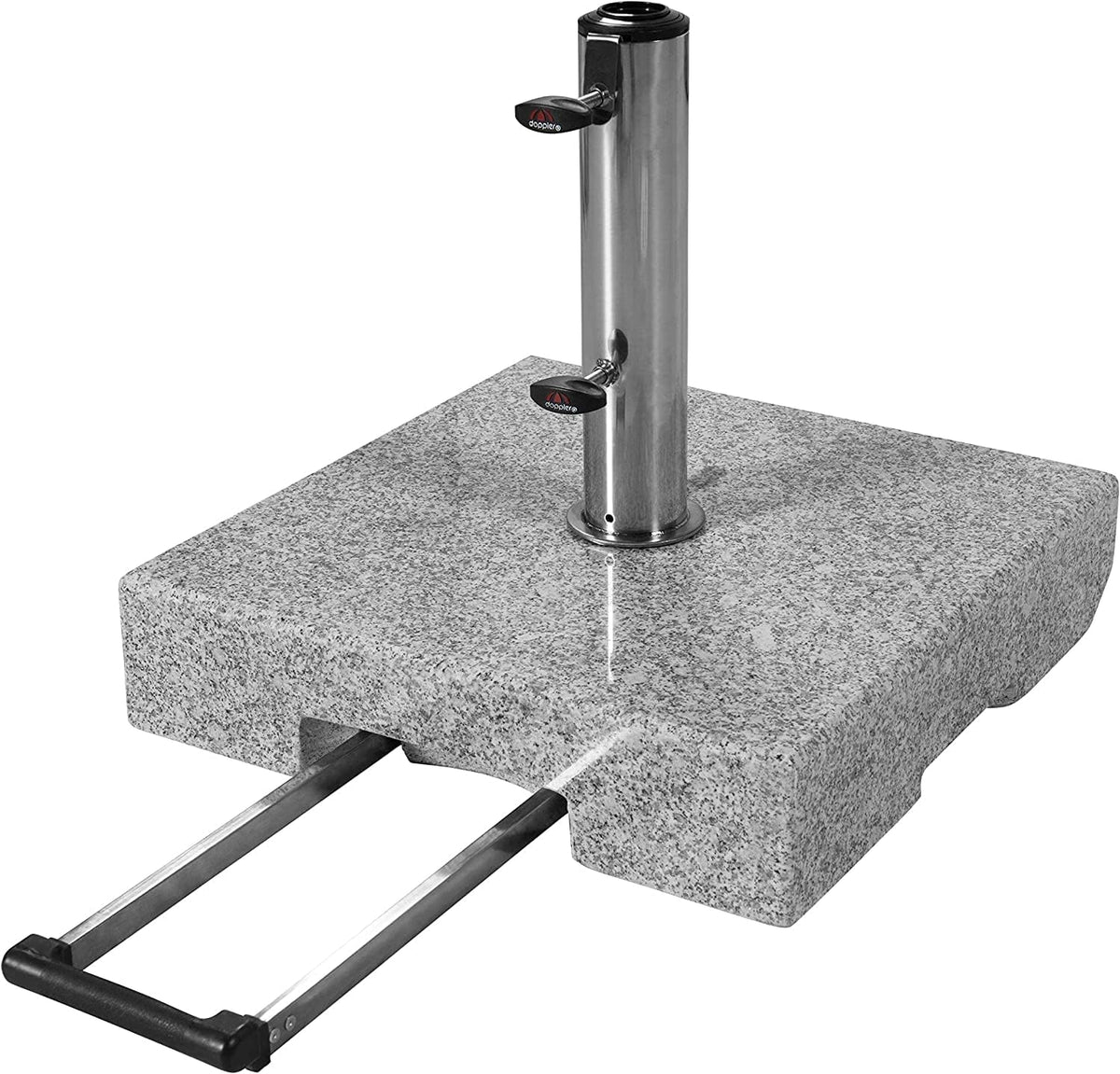 Base de granito con ruedas Doppler de 45 kg | Soporte para sombrillas con un diámetro máximo de 250 cm y un diámetro de mástil de 3,2 a 6,0 cm | Base para sombrilla con asa extensible