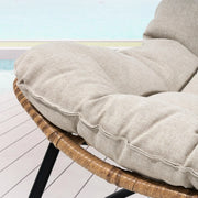 Sofá biplaza doble Papasan con cojín, ratán PE para todo tipo de clima y estructura metálica para interior/exterior