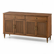 Aparador de madera de nogal, 2 cajones, 4 puertas, marrón, 160 cm
