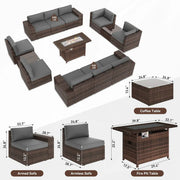 Juego de muebles de patio de 13 piezas con mesa fogata de 44 pulgadas