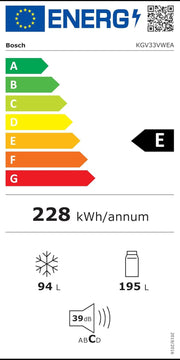 Frigorífico combi Bosch KGN36NWEA Serie 2, 186 x 60 cm, 215 L de refrigeración y 87 L de congelación, NoFrost: nunca más tendrá que descongelar, iluminación LED para una distribución uniforme de la luz