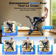 Bicicleta estática, SLUNSE Bicicleta estática 5 en 1 con 16 niveles de resistencia magnética, bicicleta estática plegable con 10 dB, bicicletas de fitness para entrenamiento cardiovascular en casa, capacidad de 160 kg