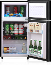 Refrigerador con congelador Merax, combinación frigorífico-congelador, frigorífico pequeño con 51L y congelador de 21L, silencioso, LED, estantes de vidrio, cajón para verduras, estantes en la puerta, para cocina, sala de estar, oficina, negro