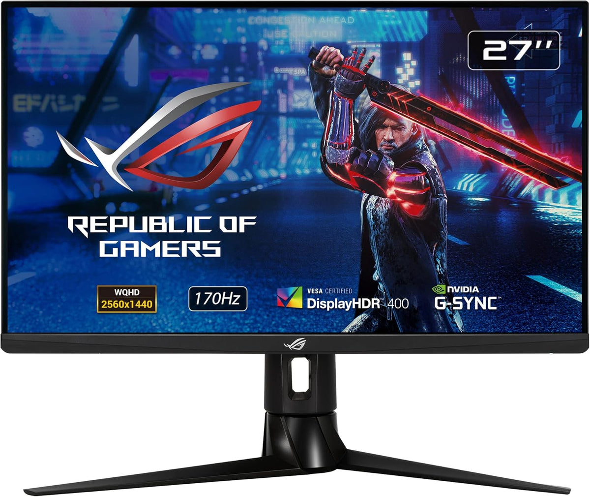 ASUS ROG XG27AQ - Monitor Gaming para PC de 27" WQHD - Panel Fast IPS - 170Hz - 1ms - 2560x1440 - 400cd/m² - DisplayPort, 2X HDMI y 2X USB - Nvidia G-Sync - Altavoces - DisplayHDR 400 - ELMB Sync.