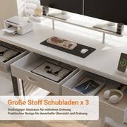 Escritorio para computadora Claiks con 3 cajones, escritorio de 140 x 60 cm con estante, mesa con 2 enchufes y 2 puertos de carga USB, mesa de oficina para PC para oficina en casa, sala de estar, blanco