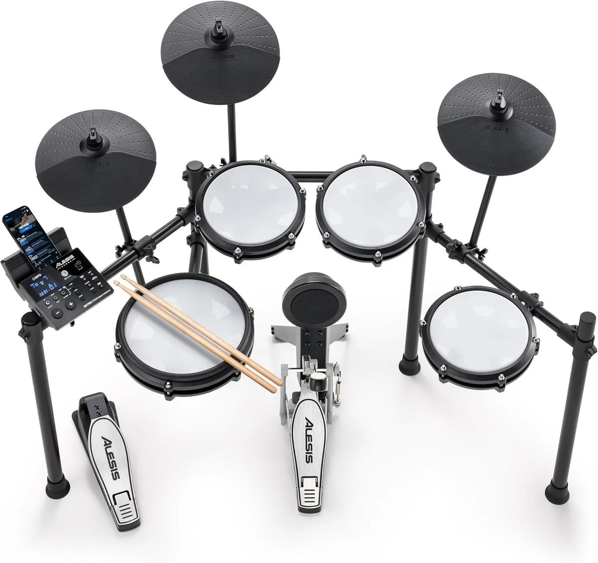 Alesis Nitro Max Kit - Kit de batería electrónica compacto con parches de malla silenciosos, caja de 10" de doble zona, Bluetooth, 440 sonidos BFD, Drumeo, USB MIDI, pedal de bombo