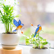 Inserto de vidriera de pájaros para plantas