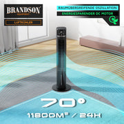 Brandson – enfriador de aire portátil con refrigeración por agua y diseño ECO - Motor CC muy silencioso - 60% de ahorro energético - Ganador en ventiladores y enfriadores de aire 2026 - Ventilador de torre – Oscilación – Función de iones