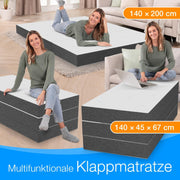ELONEO Colchón plegable viscoelástico Premium 140x200 cm, extra alto 15 cm, colchón de invitados plegable, colchón plegable, colchón plegable, cubo para hernias discales, colchón de viaje, cama de invitados plegable, cama plegable lavable