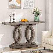 Mesa Consola Vintage con Base Geométrica Mesa de Pasillo de Madera