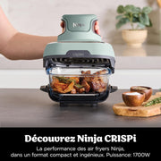 Freidora de aire portátil Ninja CRISPi, 3,8 L, 4 en 1: Freír sin aceite, Asar, Mantener caliente, Recrujiente, Diseño compacto, 2 recipientes con tapas, 1700 W, Salvia FN101EUSG