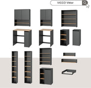 Armario para lavadora Vicco Viktor, antracita/roble dorado, 68 x 88,2 cm, 2 piezas con estante, adecuado para el almacenamiento de detergente y toallas