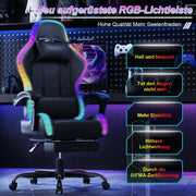 Silla gaming LED Devoko – Silla de oficina ergonómica con función de masaje y reposapiés telescópico, respaldo ajustable (90-135°), para gamers de hasta 150 kg, diseño que cuida la vista, negro