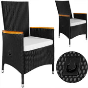 Conjunto de muebles de jardín Casaria®: 8 sillas con cojines de 7 cm, mesa, 2 respaldos ajustables, muebles de terraza para exteriores, polirratán, resistente a la intemperie, madera de acacia, comedor, jardín, balcón, salón.