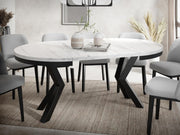 WFL GROUP Mesa de comedor redonda extensible con efecto mármol blanco - Mesa de estilo loft con patas de metal - Mesa industrial para salón - Ahorro de espacio - Mármol blanco - 100 a 180 cm