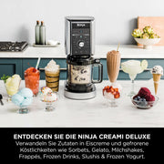 Ninja CREAMi Deluxe Heladera y máquina de bebidas heladas con 2 recipientes, 10 funciones, prepara helado, gelato, sorbete, yogur helado, batidos, granizados y más, opción de 2 sabores en 1, plateado, NC502EU