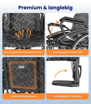 Silla de ruedas plegable y ligera VOCIC U31 autopropulsada, 150 kg, ruedas de 60 cm, asiento de 46 cm, doble freno, 17,5 kg, para exteriores y personas mayores