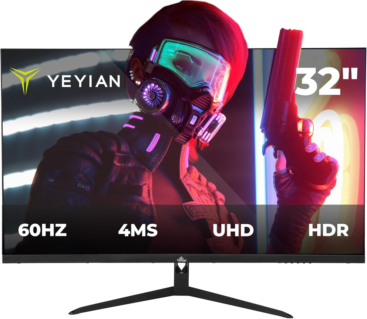 Monitor Plano Gaming Esports YEYIAN 32” 4K UHD HDR IPS | 16:9 | 3840x2160 | 60 Hz | Tiempo de respuesta 4 ms | NVIDIA G-Sync AMD FreeSync | VESA | DisplayPort HDMI USB