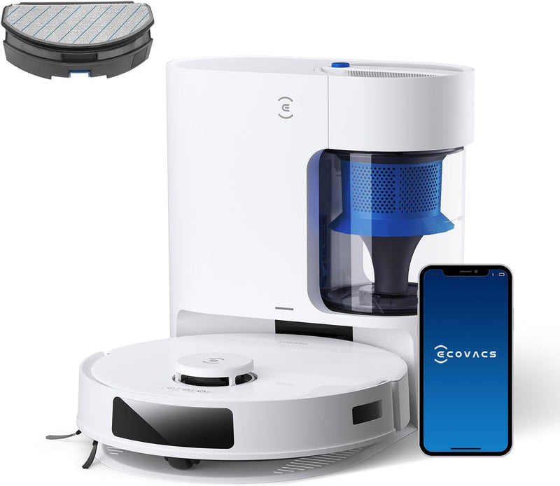 ECOVACS Robot Aspirador DEEBOT N20 Plus, Robot Aspirador y Fregasuelos 8000Pa con Vaciado Automático de Polvo, Limpieza Autónoma de 45 Días, Batería de 300 Min, Anti-Enredos, Alfombras y Pelo de Mascota