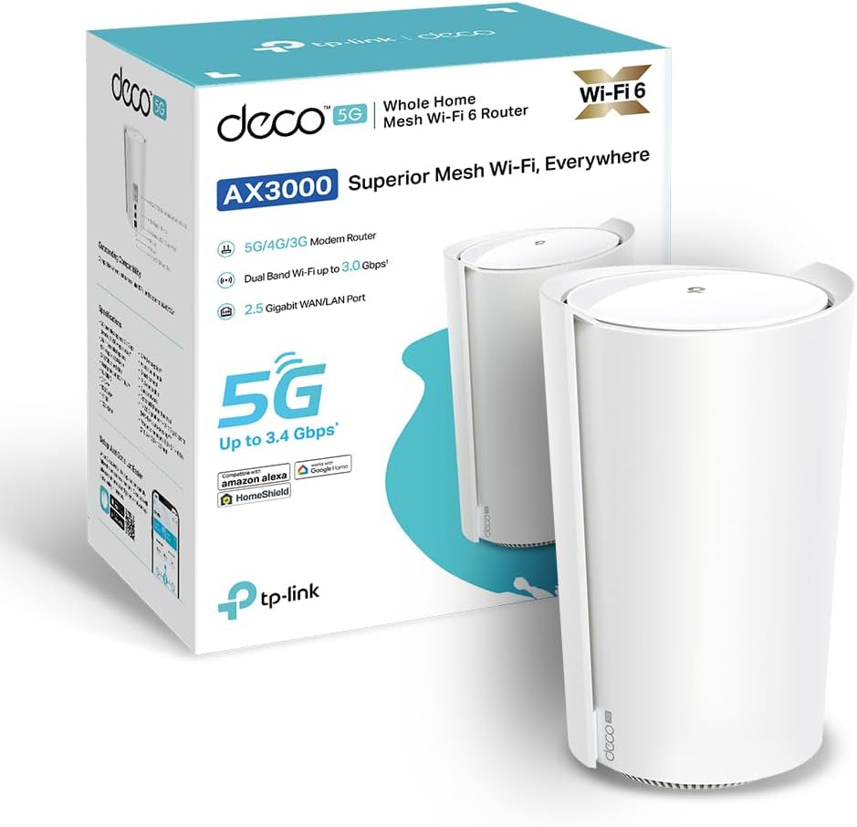Router 5G TP-Link Deco X3000-5G, sistema Wi-Fi 6 Mesh de doble banda AX3000 Mbps, puerto 2.5G, 2 puertos Gigabit, caja Wi-Fi Mesh 5G con tarjeta SIM, configuración sencilla, módem 5G, libre y compatible con cualquier SIM