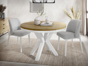 Mesa de comedor redonda extensible estilo loft WFL GROUP - Mesa industrial con patas de metal blanco - Mesa que ahorra espacio para salón - Roble Lancelot - 100 a 180 cm