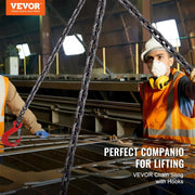 VEVOR Eslinga de Cadena de Elevación de 4 Ramales con Ganchos y Ajustadores, 10 mm x 300 cm, Capacidad de Carga 8344 kg, Grado 80, para Montacargas, Polipasto de Motor, Muelle, Obra de Construcción, Fábrica