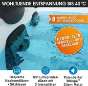 Jacuzzi BRAST MSpa Oslo con pared exterior rígida | Iluminación LED con 20 colores ajustables para 6 personas | 160x160x65cm | 120 boquillas de masaje | Uso durante todo el año, resistente al invierno | Piscina interior y exterior