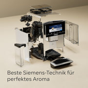 Cafetera superautomática Siemens EQ900 TQ903D03, control por app, pantalla táctil intuitiva, modo barista, AromaBoost, reducción de ruido, molinillo premium, limpieza automática con vapor, 1500 W, acero inoxidable