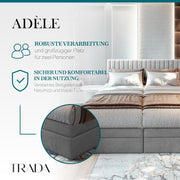 Cama boxspring TRADA ADÈLE 140x200 cm - cama eléctrica con colchón, sobrecolchón y arcón - tapizado de terciopelo - Gris claro