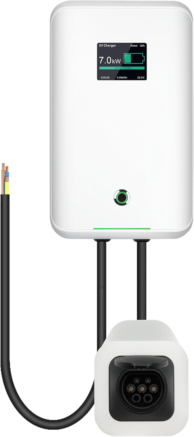 Estación de carga para VE Morec de 7,68 kW, monofásica, 32 A, con toma de cable y cable de alimentación de 1 m a la caja de distribución, cargador rápido para vehículos eléctricos