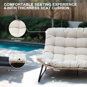 Sofá biplaza doble Papasan con cojín, ratán PE para todo tipo de clima y estructura metálica para interior/exterior