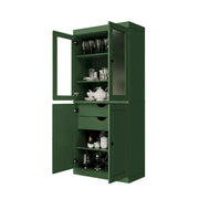 Alacena de madera maciza 100% con puertas de vidrio esmerilado, puertas sólidas, 2 cajones y estantes ajustables