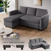 Sofá cama Dyonery 81, sofá seccional en forma de L, sofá extraíble con respaldo reclinable, puertos USB
