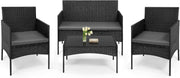 WOLTU Gartenmöbel 4-teilig Set mit 1 Sofa, 2 Sessel, 1 Couchtisch und Kissen Lounge-Möbel Outdoor 2-Sitzer-Bank mit Glas Gartentisch Terrassenmöbel Wetterfest für Garten, Terrassen, Balkon, Schwarz