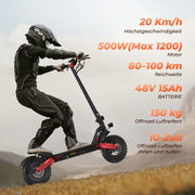 Patinete eléctrico todoterreno T8 con homologación para carretera, motor de 1200 W, autonomía de 100 km (ABE, eKFV)